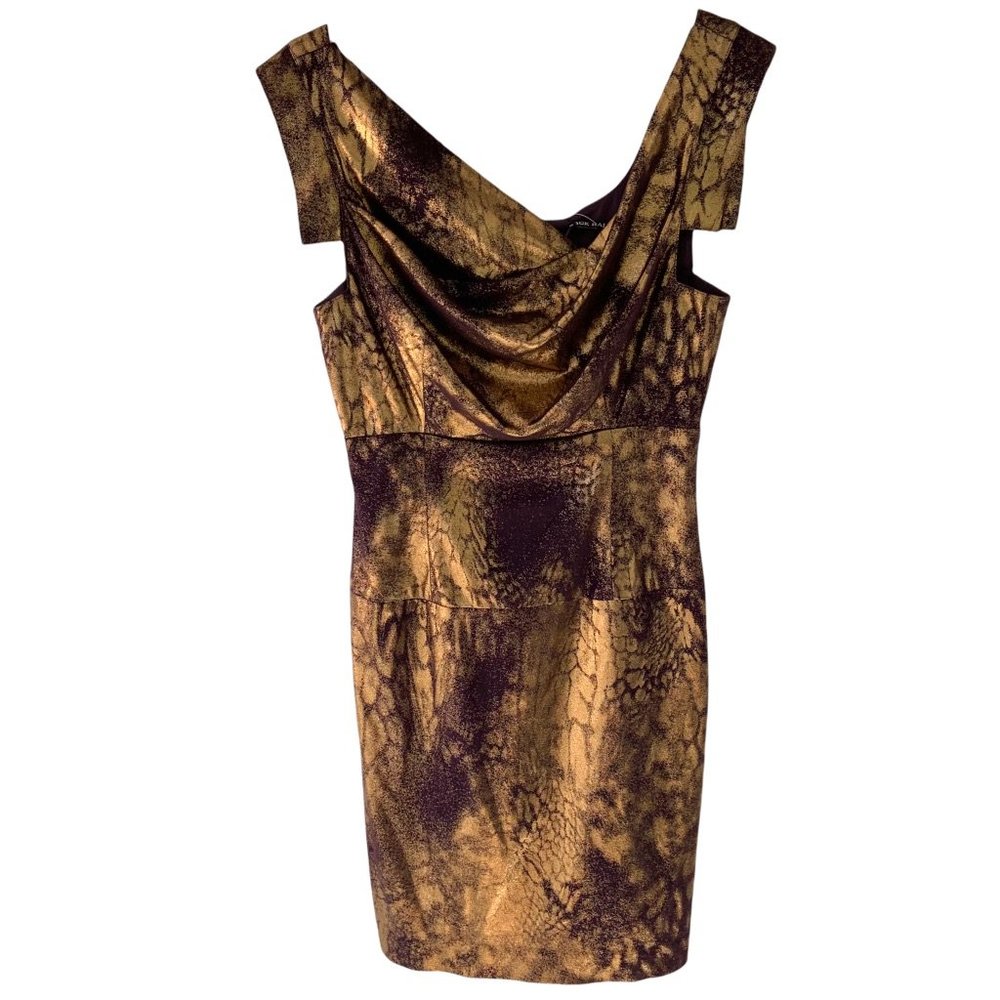 NEW! Black Halo | Shimmering Gold Brocade Jackie O Mini Dress Sz 2 Bodycon
